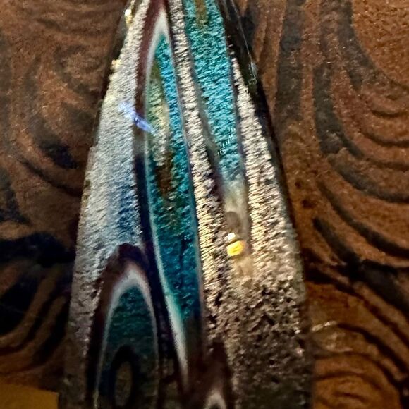 Teal and Black peacock patterned Murano glass bangle - Picture 4 of 5